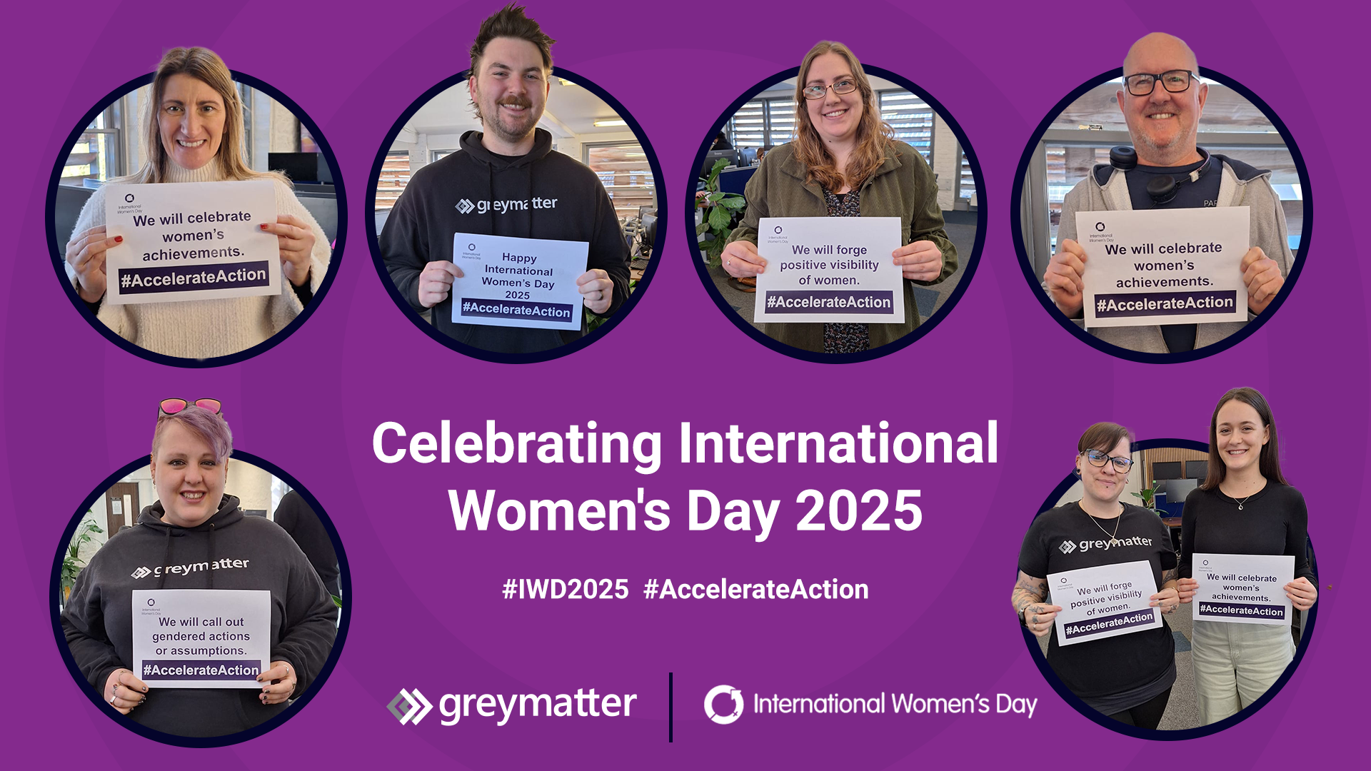 Staff holding signs for international women's day 2025