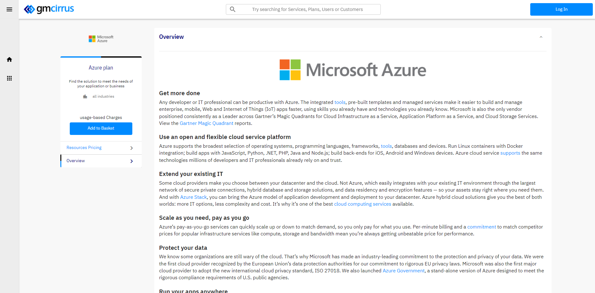 Microsoft Azure GMCirrus Buy Microsoft Azure on GMCirrus